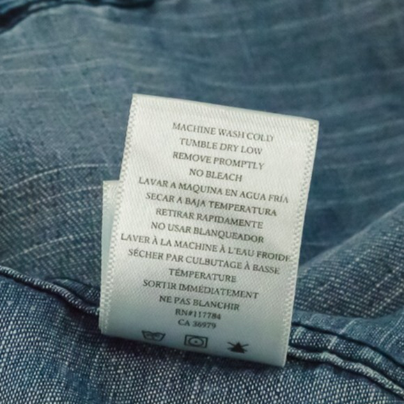 Rails Size Small S Rosalee Denim Chambray Dark Wash Tie Neck Long Sleeve Top - Picture 7 of 8